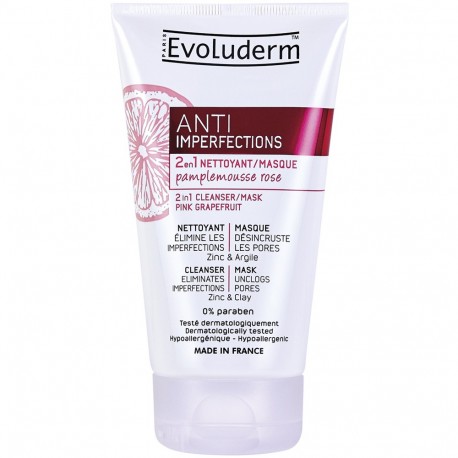 Evoluderm - Nettoyant Masque 2 en 1 Anti-Imperfections Pamplemousse Rose - 150 ml