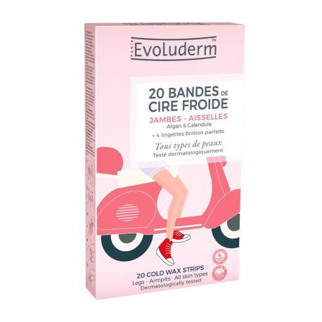 Evoluderm - 20 Bandes Dépilatoires Cire Froide Jambes & Aisselles